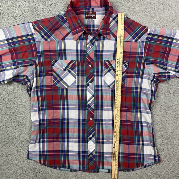 Wrangler Western Shirt Mens Size XXL Pearl Snap Long Sleeve Multicolor Red Plaid - Picture 6 of 7